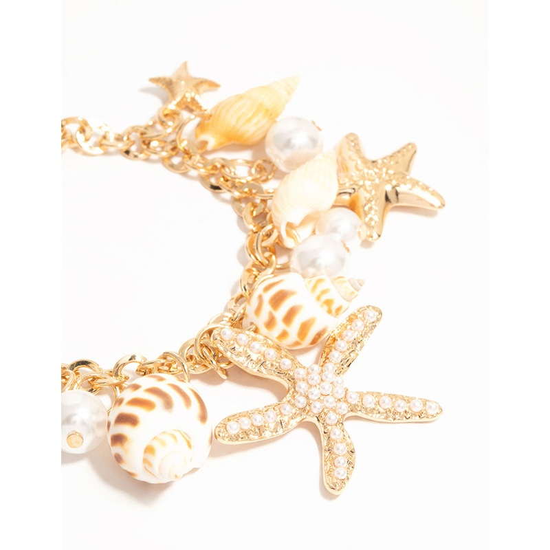 Gold Starfish & Shell Charm Bracelet