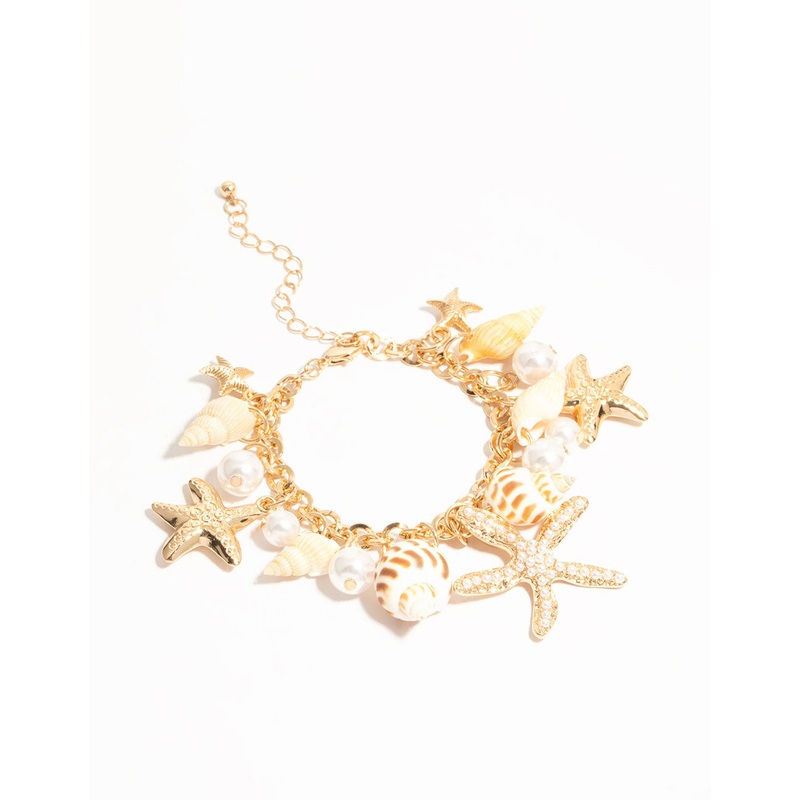 Gold Starfish & Shell Charm Bracelet