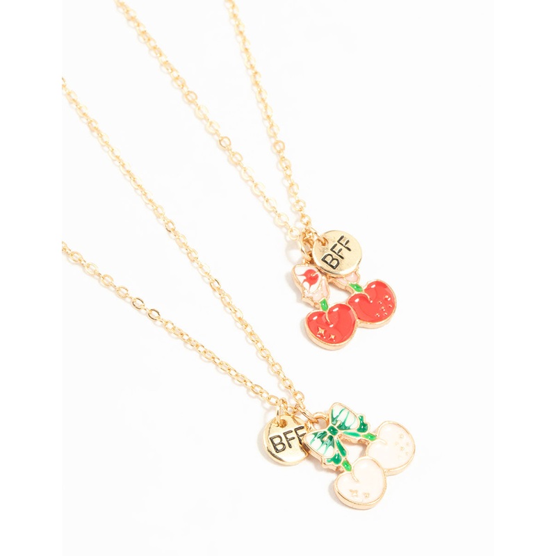 Kids Gold Cherry BFF Pendant Necklace 2 Pack