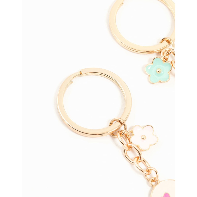 Kids Gold Flower & Heart BFF Keychains 2-Pack