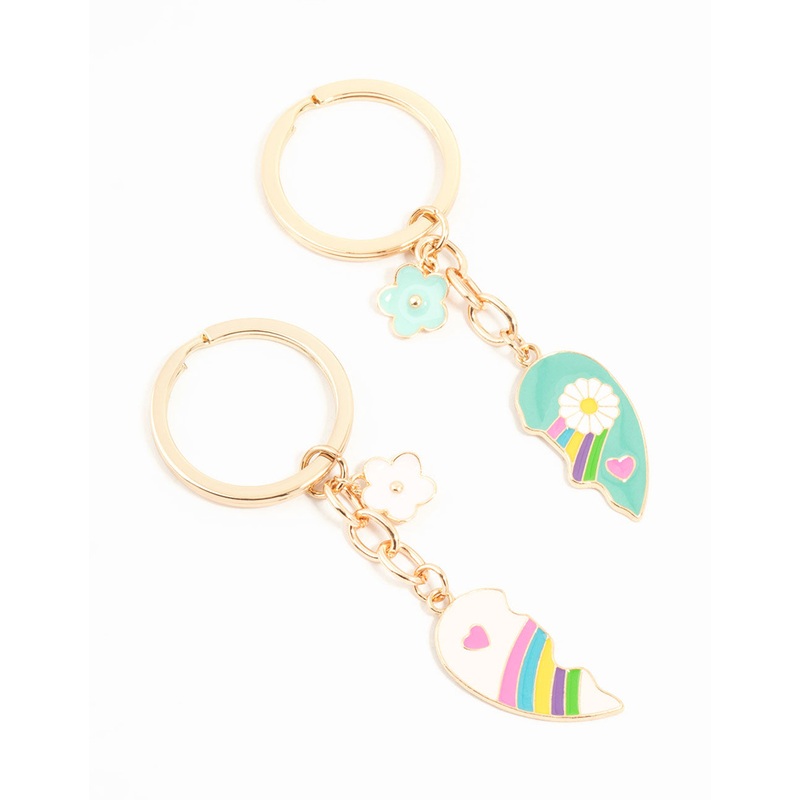 Kids Gold Flower & Heart BFF Keychains 2-Pack