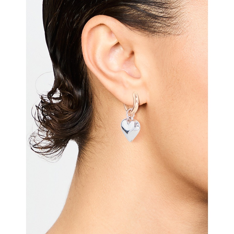 Mixed Metals Medium Chubby Heart Drop Huggie Earrings