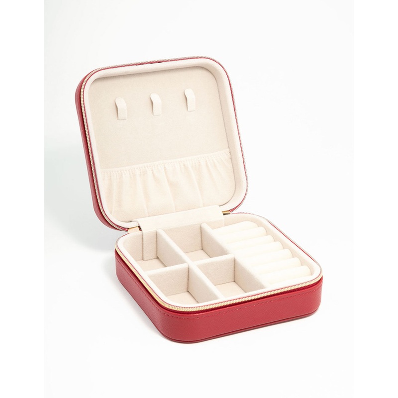 Red PU Leather Square Jewellery Case
