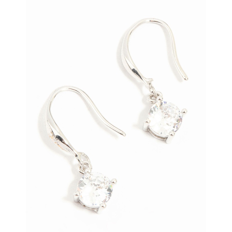 Silver Round Cubic Zirconia Drop Earrings