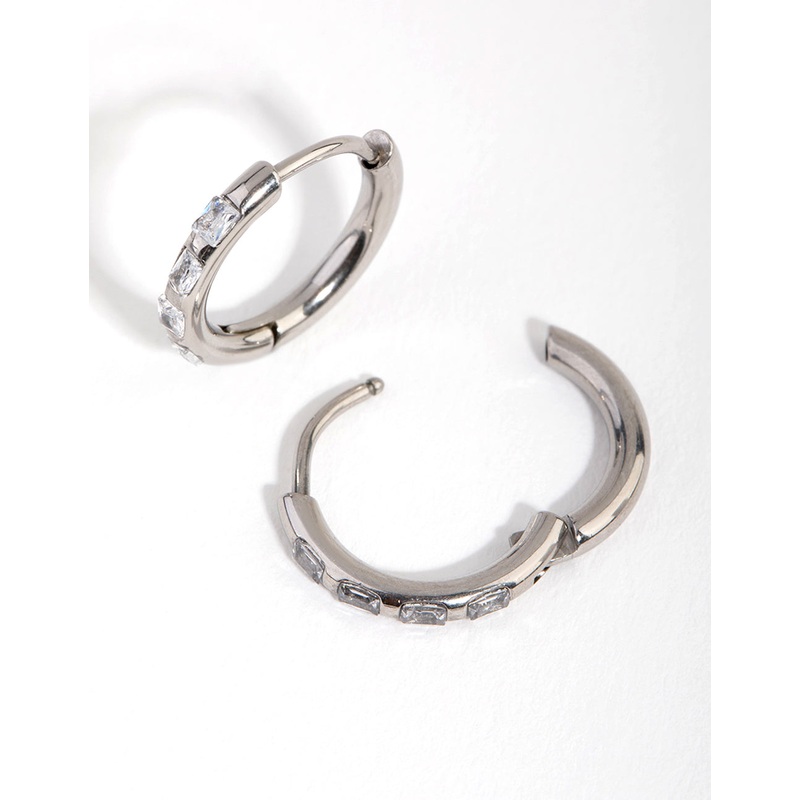 Surgical Steel Diamante Huggie Hoop Earrings