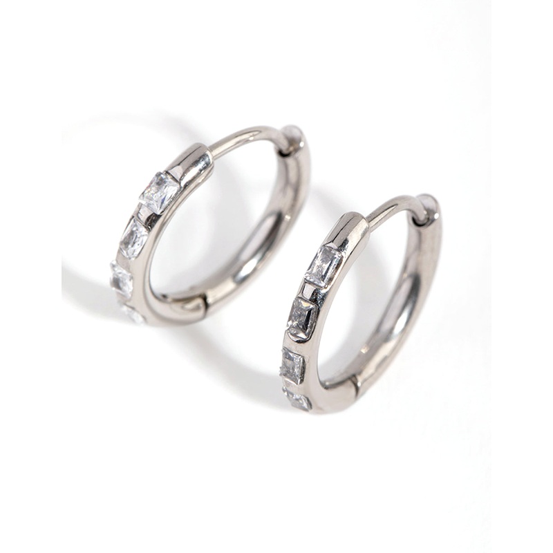 Surgical Steel Diamante Huggie Hoop Earrings