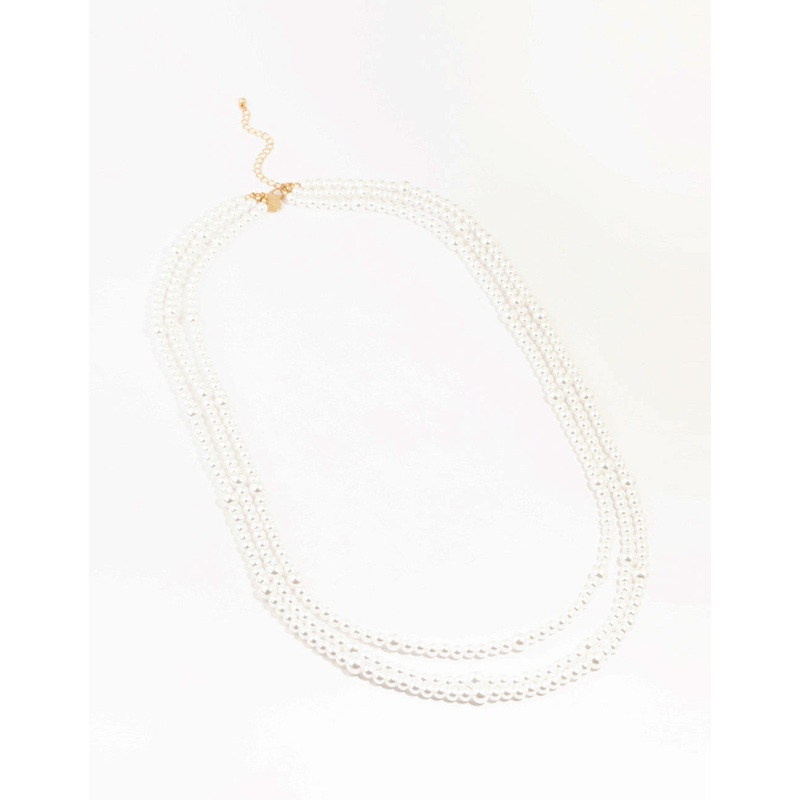 Beaded Alternating Pearl Metal Gold Necklace