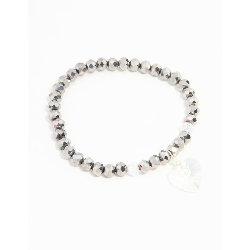 Beaded Heart Pendant Stretch Bracelet