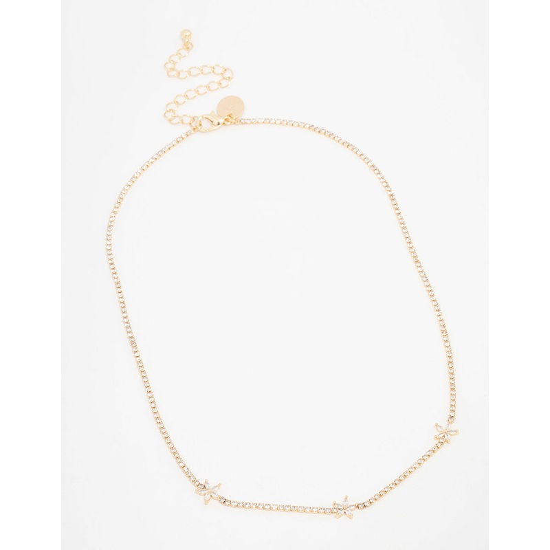 Gold Plated Cubic Zirconia Flower Tennis Necklace
