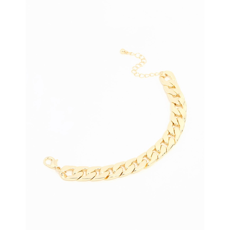 Gold Plated Flat Curb Chain Bracelet