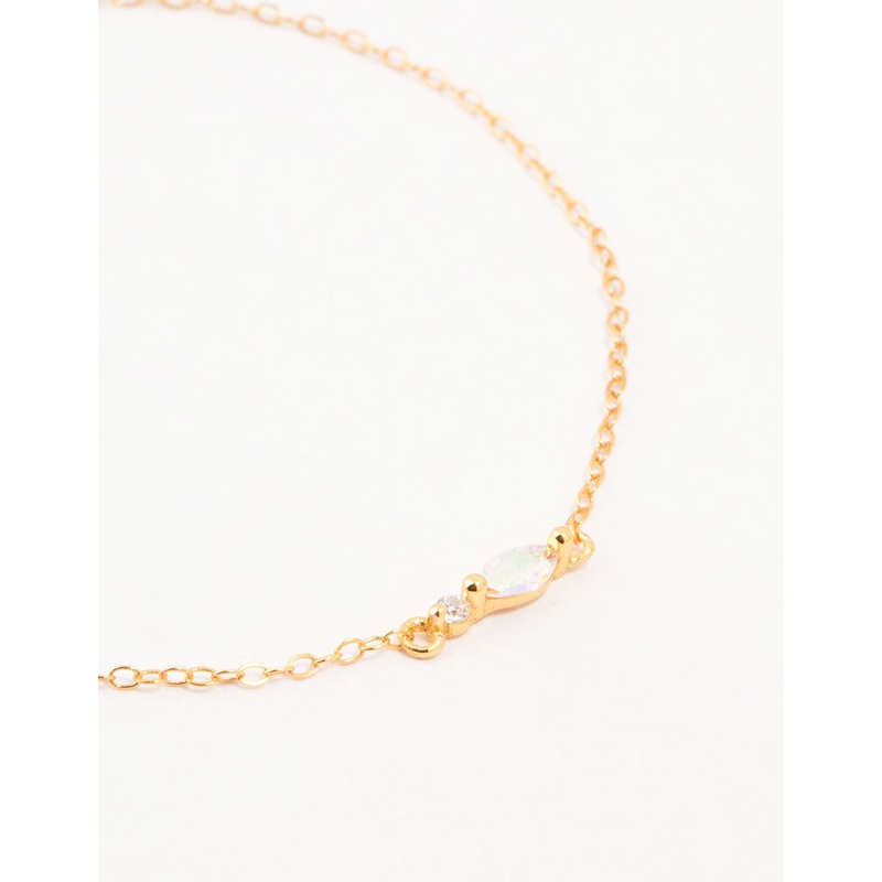 Gold Plated Sterling Silver Marquise Cubic Zirconia Bracelet