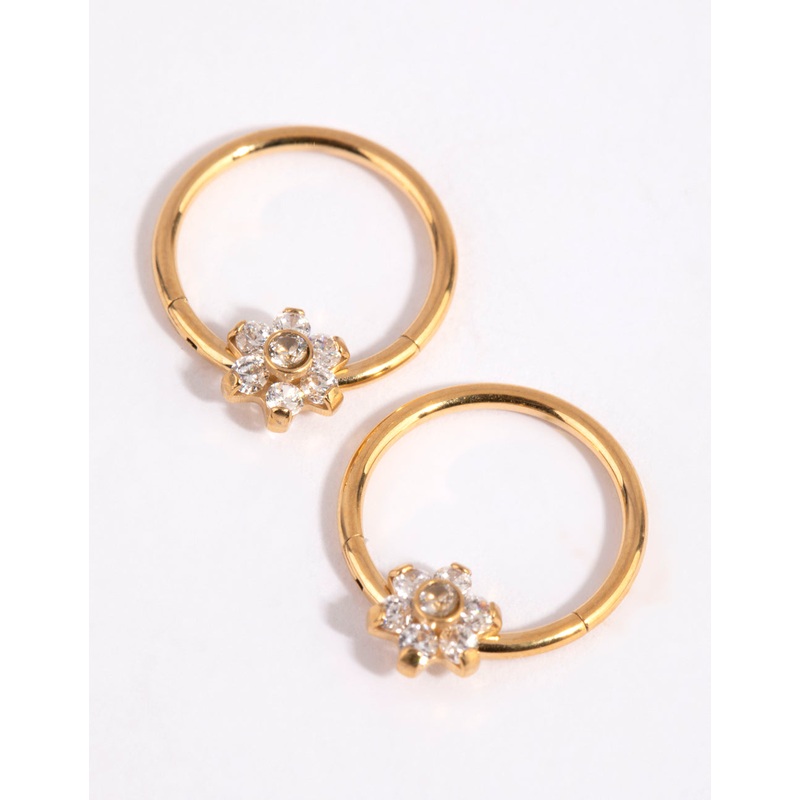 Gold Plated Surgical Steel Small Flower Hoop Earrings