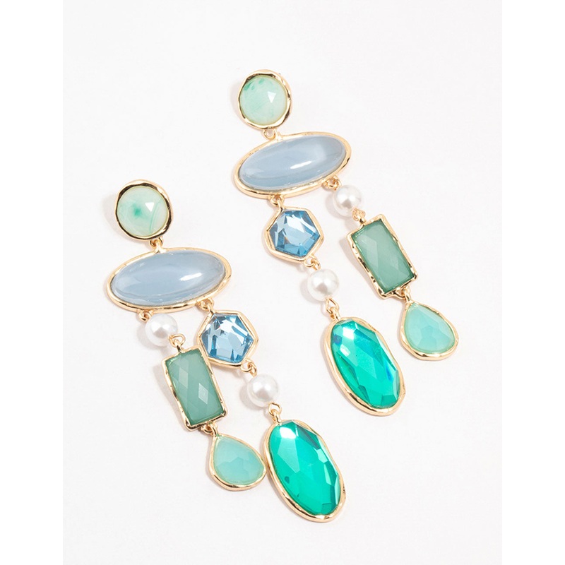 Large Multirow Blue Stones Drop Earrings