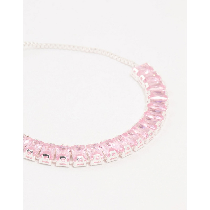 Large Pink Baguette Cubic Zirconia Toggle Bracelet