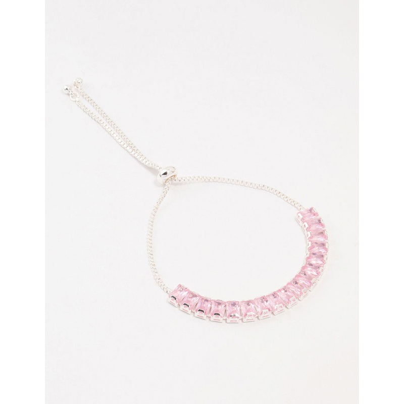 Large Pink Baguette Cubic Zirconia Toggle Bracelet