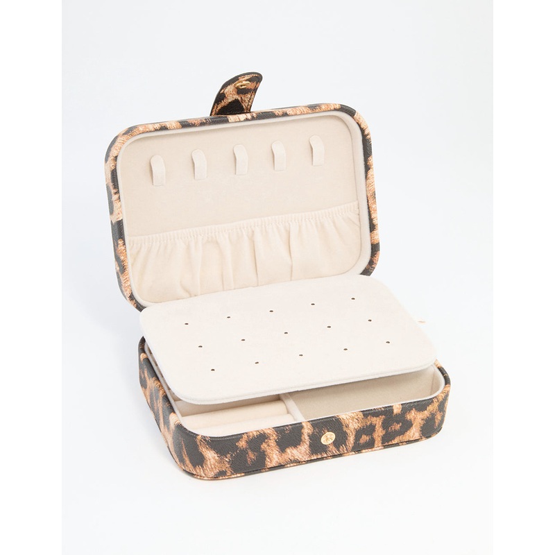 Leopard Print PU Leather Rectangle Jewellery Case