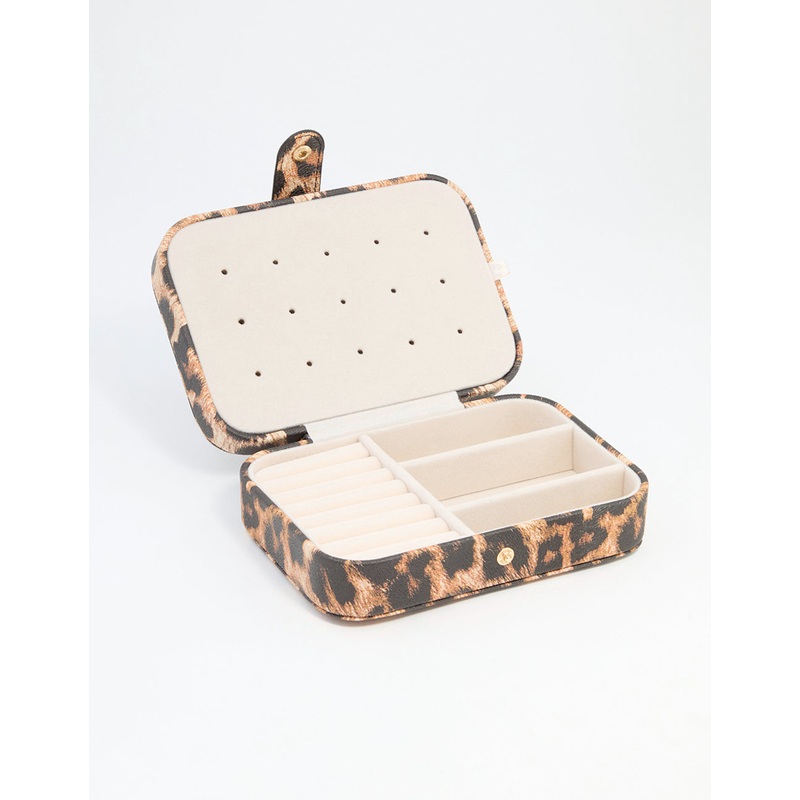 Leopard Print PU Leather Rectangle Jewellery Case
