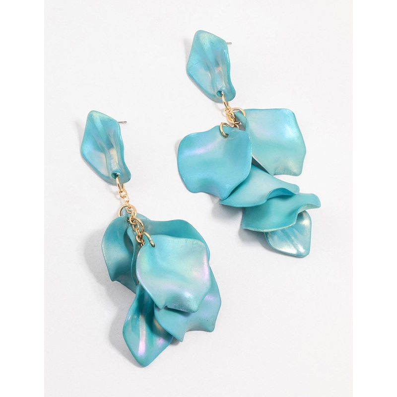 Light Blue Pearlised Petal Drop Earrings