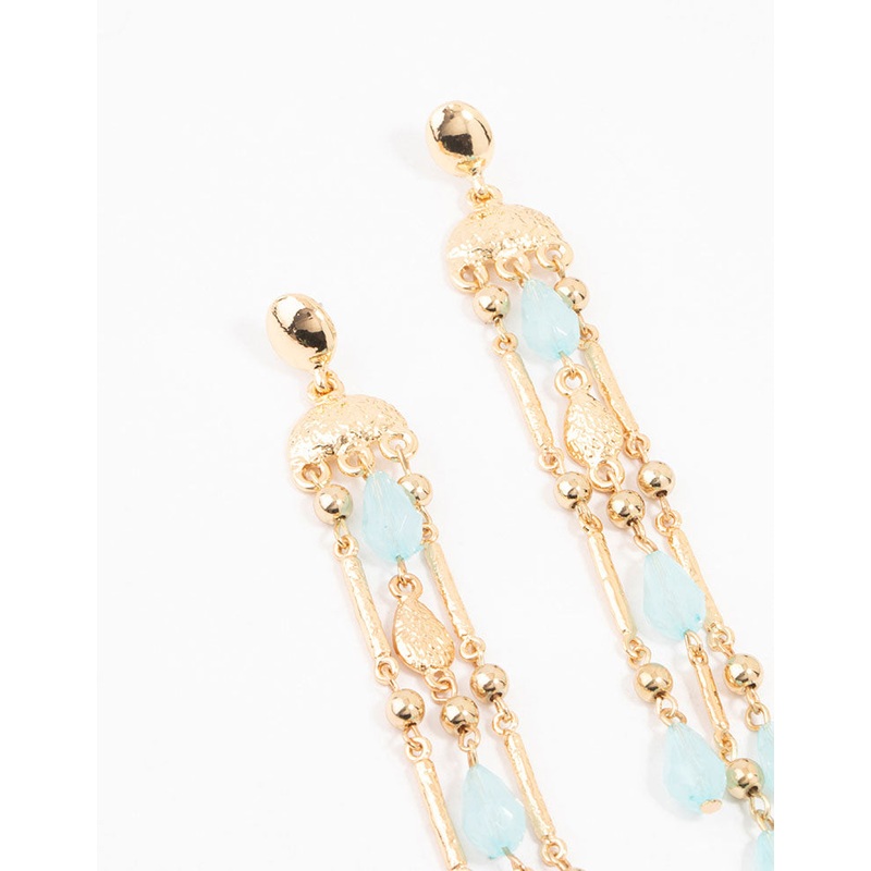 Ornate Gold & Blue Stone Drop Earrings