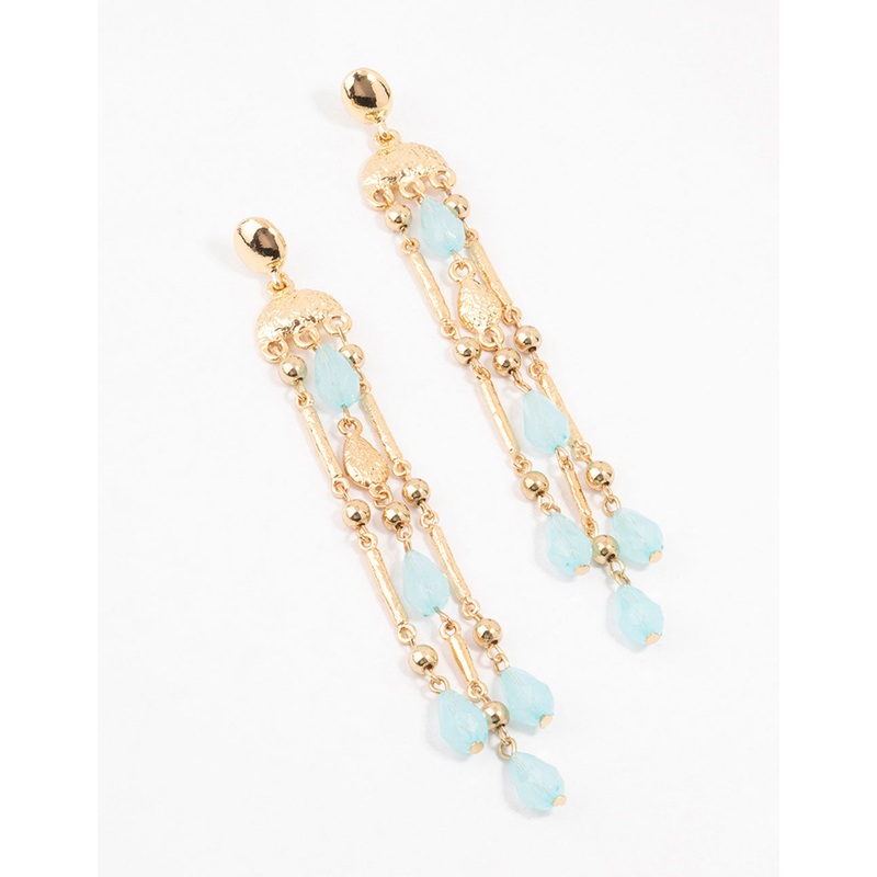 Ornate Gold & Blue Stone Drop Earrings