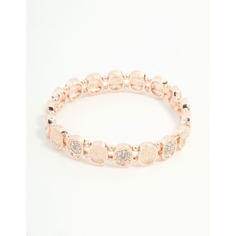 Rose Gold Bezel Disc & Diamante Stretch Bracelet