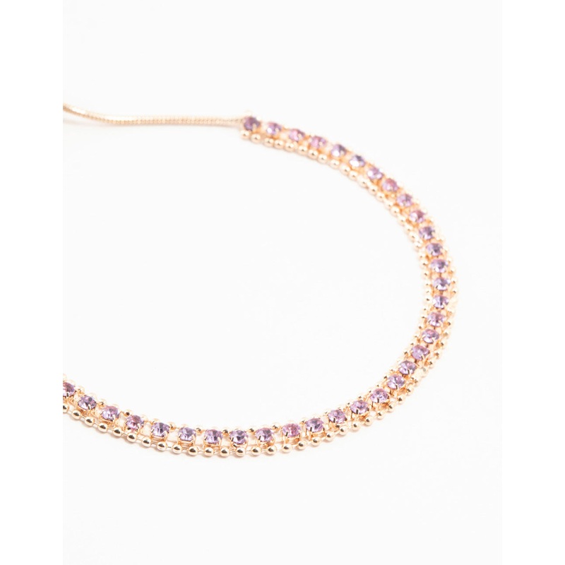 Rose Gold Mini Ball Purple Cubic Zirconia Toggle Bracelet