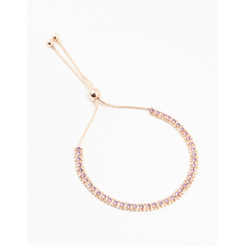 Rose Gold Mini Ball Purple Cubic Zirconia Toggle Bracelet