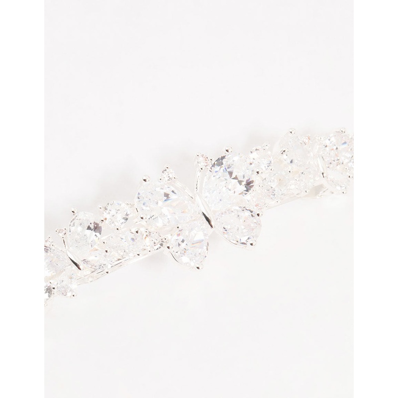Silver Cubic Zirconia Butterfly Cluster Hair Clip