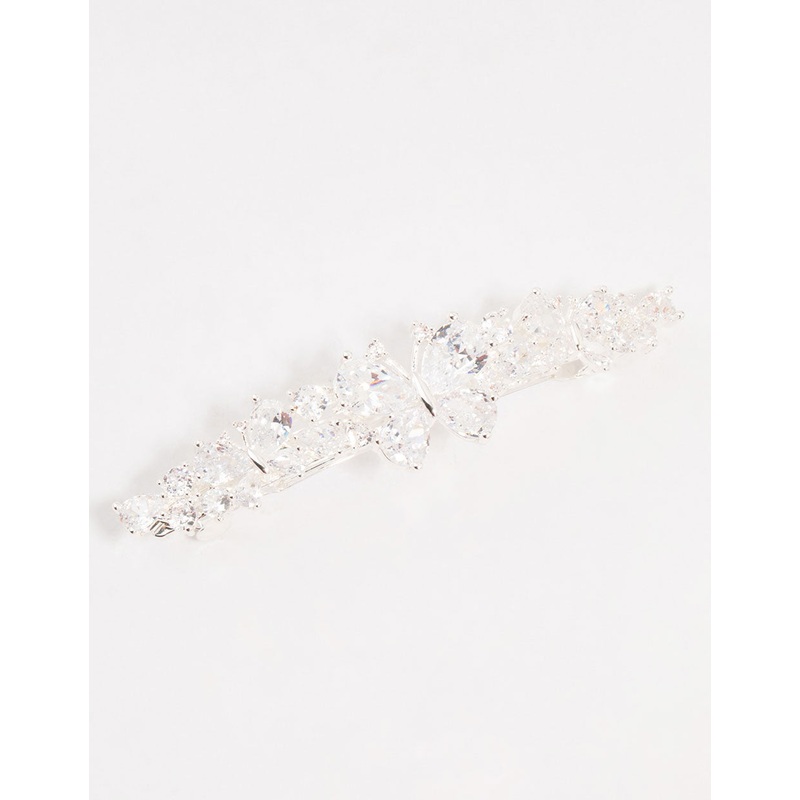 Silver Cubic Zirconia Butterfly Cluster Hair Clip