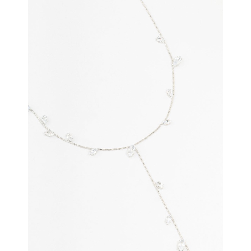 Silver Cubic Zirconia Vine Leaf Y-Necklace