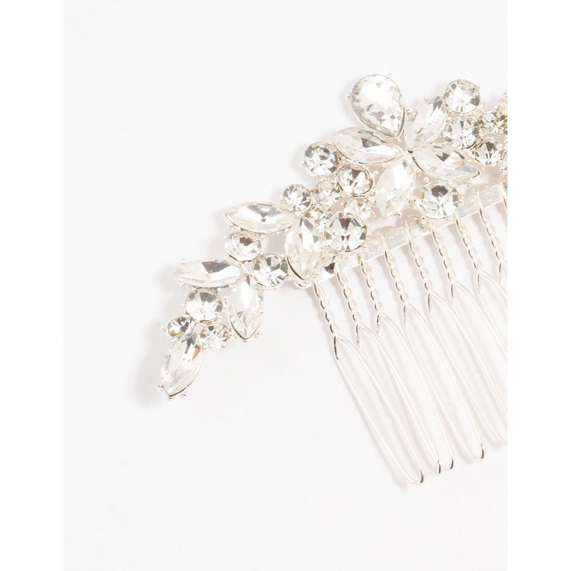 Silver Mixed Cut Cubic Zirconia Hair Comb