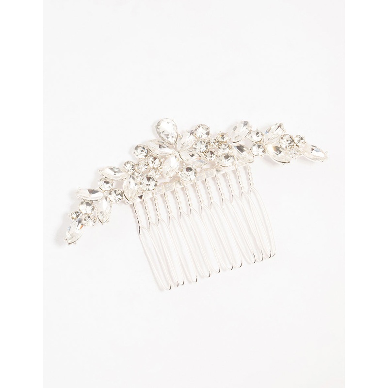 Silver Mixed Cut Cubic Zirconia Hair Comb