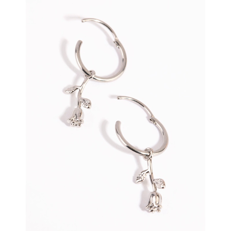 Surgical Steel Hanging Rose Hoop Earrings