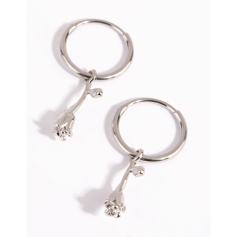 Surgical Steel Hanging Rose Hoop Earrings
