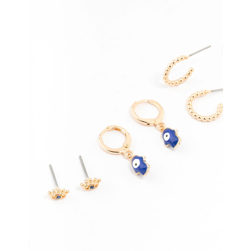 Gold Evil Eye Earrings 4-Pack