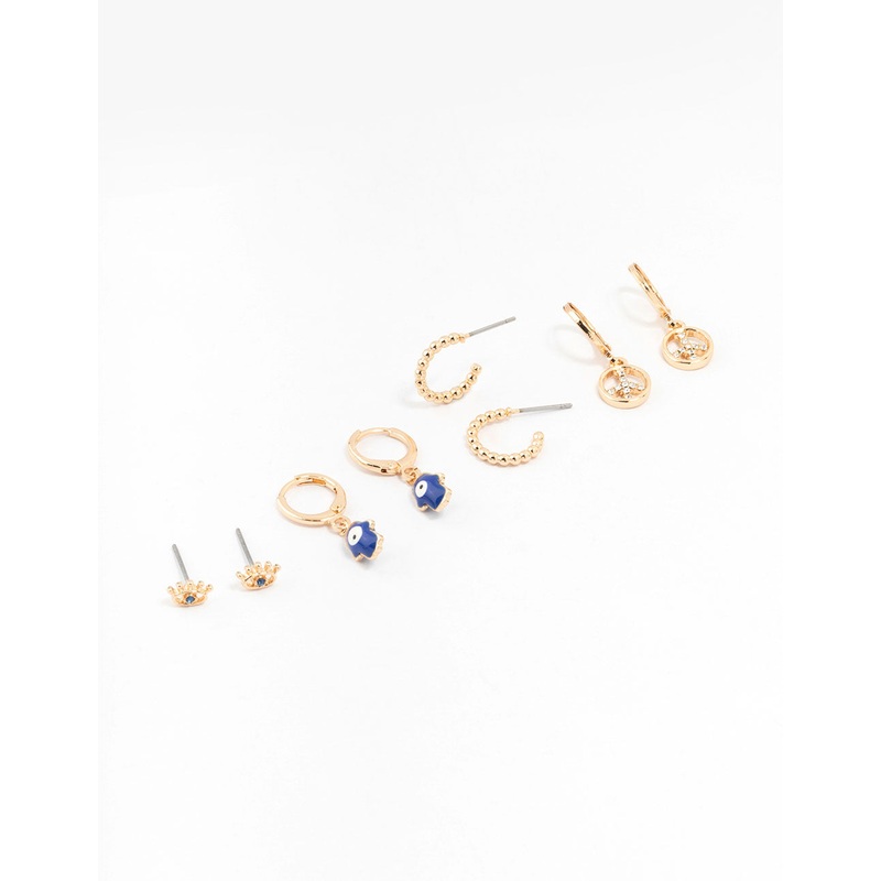 Gold Evil Eye Earrings 4-Pack