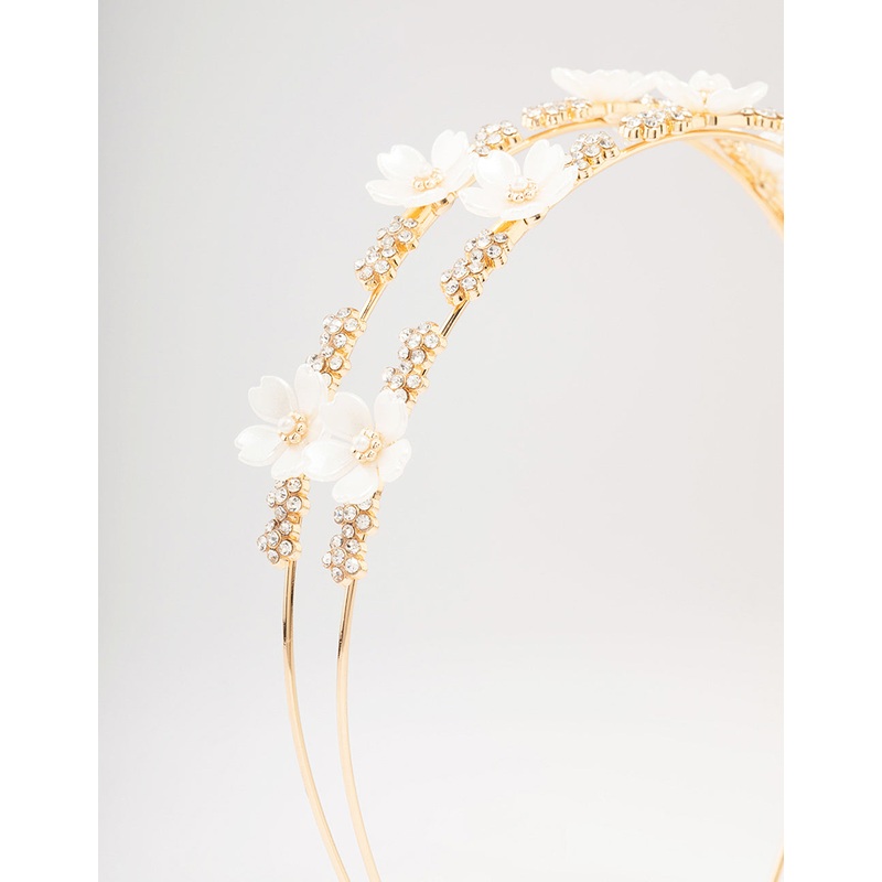 Gold Mini Crystal Flower Beaded Headband