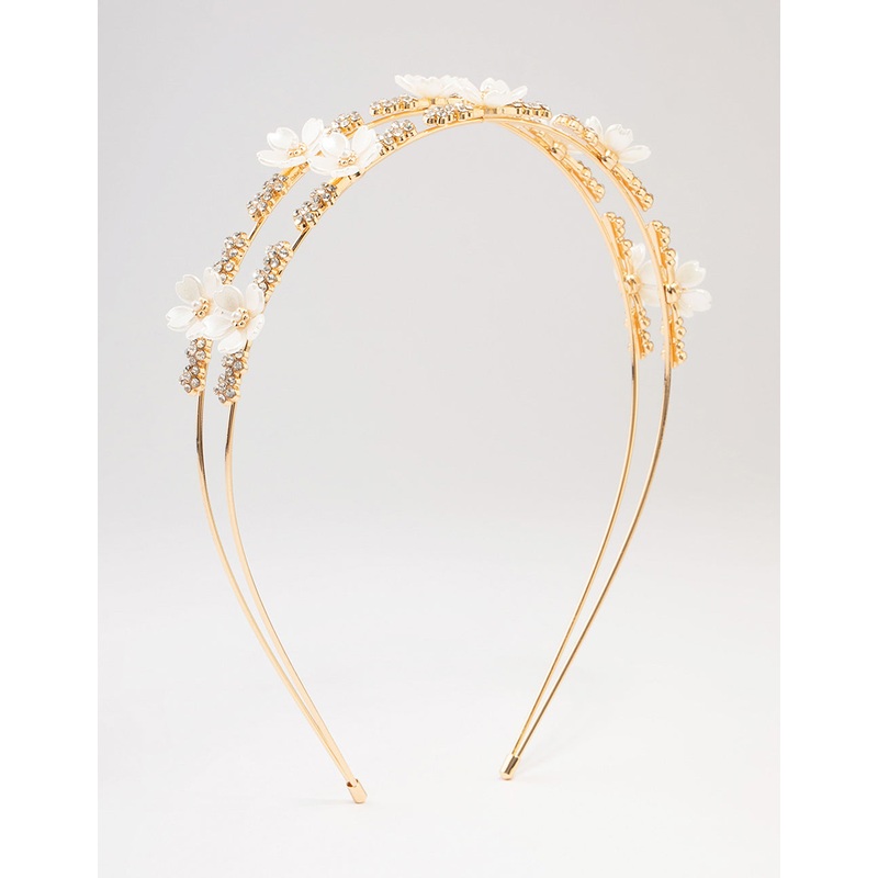 Gold Mini Crystal Flower Beaded Headband