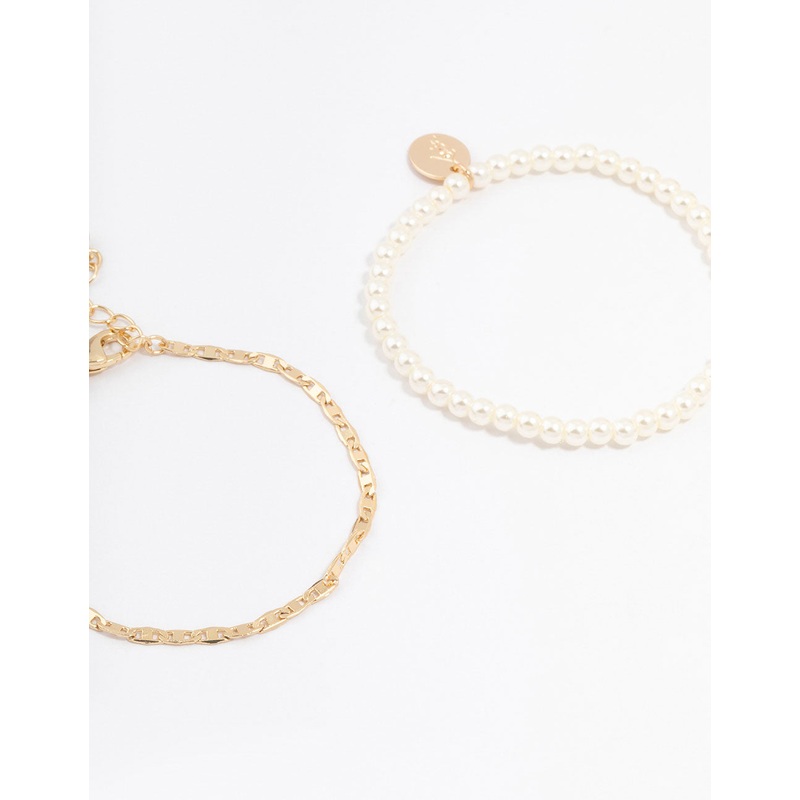 Gold Mixed Chain And Pearl Bracelets 3-Pack