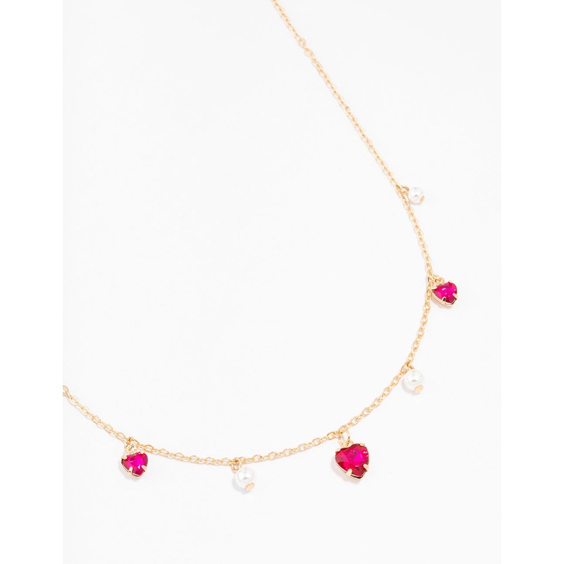 Gold Pearl And Diamante Heart Droplet Necklace