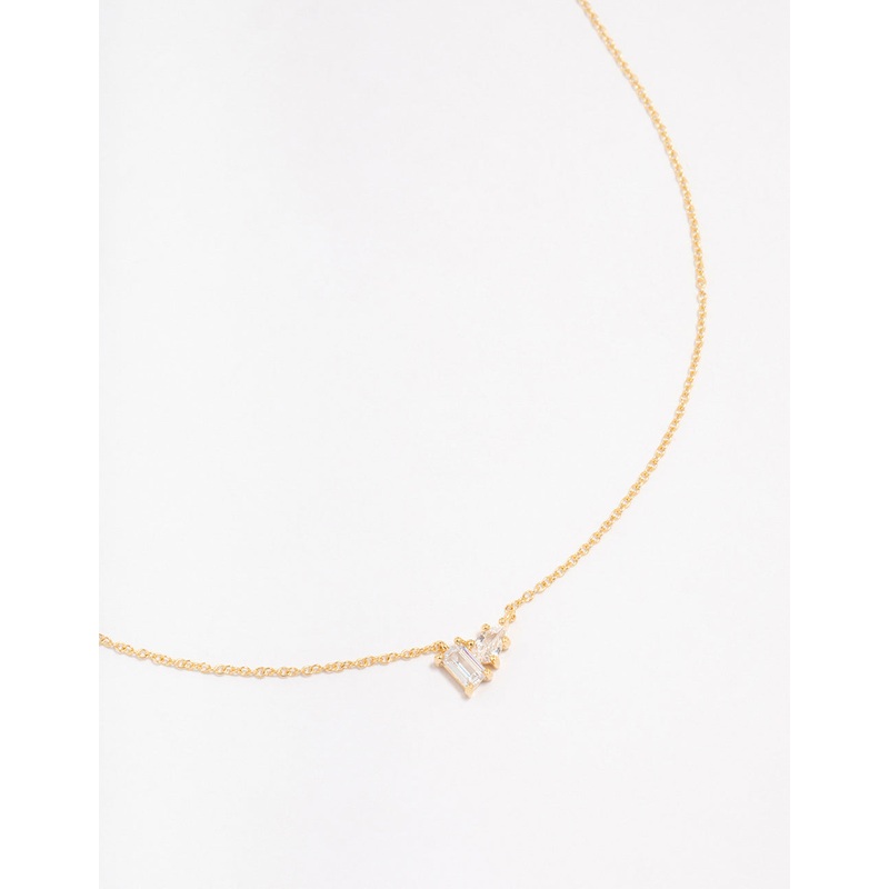 Gold Plated Sterling Silver Cubic Zirconia  Pear Pendant Necklace