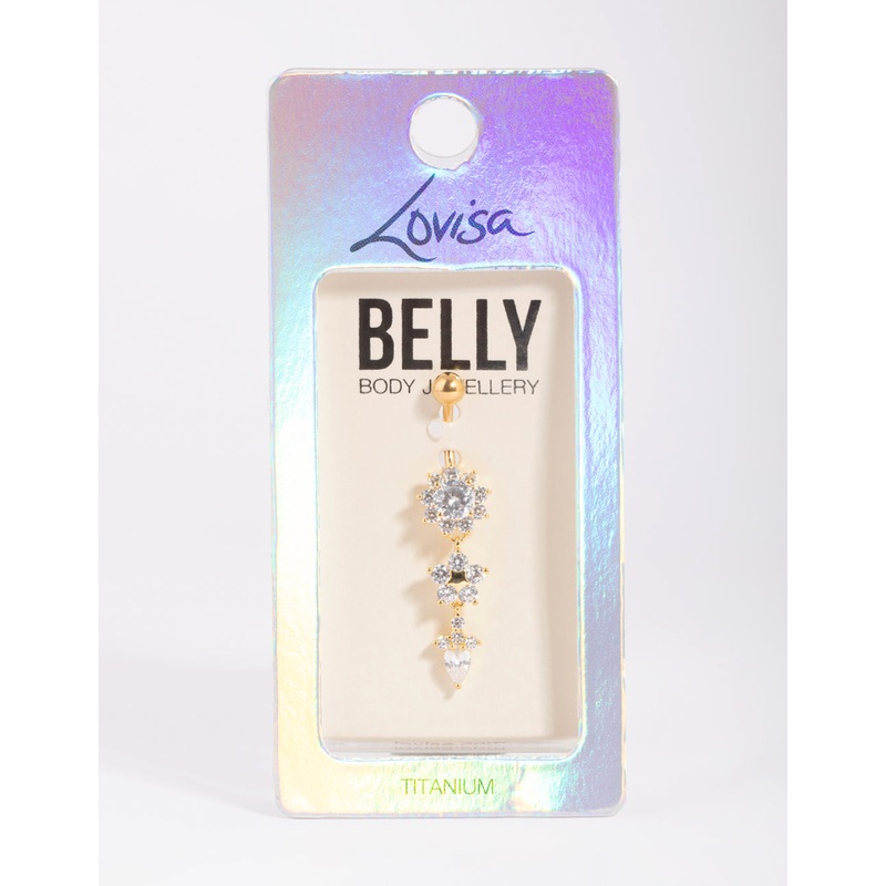 Gold Plated Titanium Floral Belly Bar