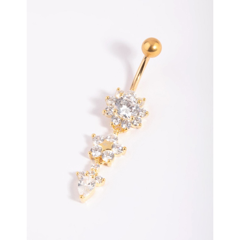Gold Plated Titanium Floral Belly Bar