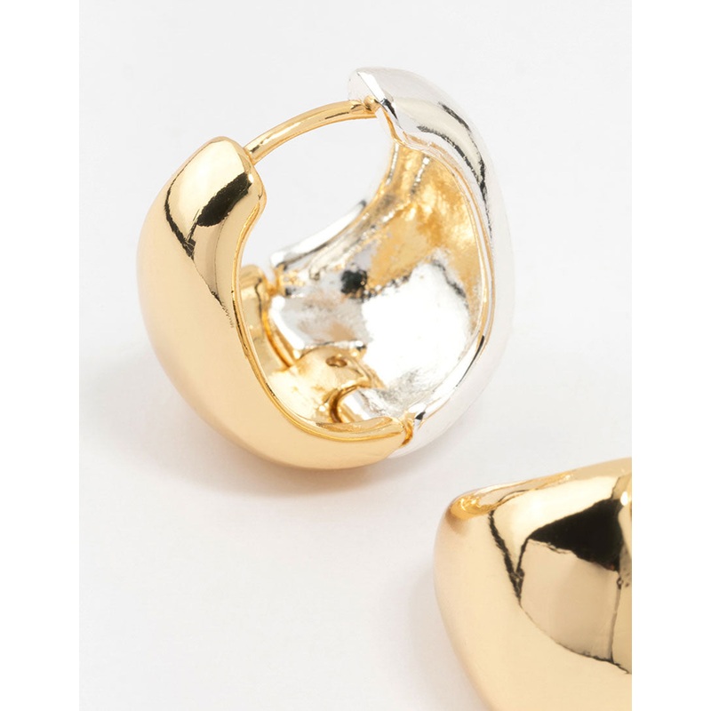 Gold & Silver Plated Chunky Reversable Huggie Earrings