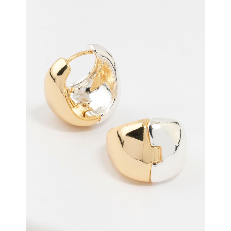Gold & Silver Plated Chunky Reversable Huggie Earrings