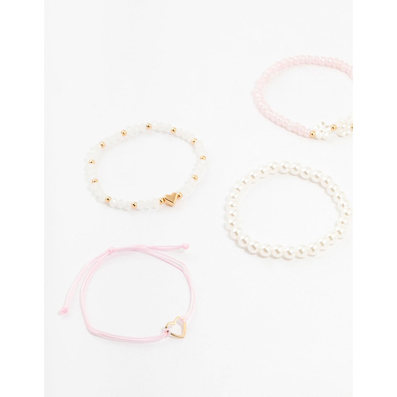 Kids Beaded Pink Heart Stretch Bracelets 5-Pack