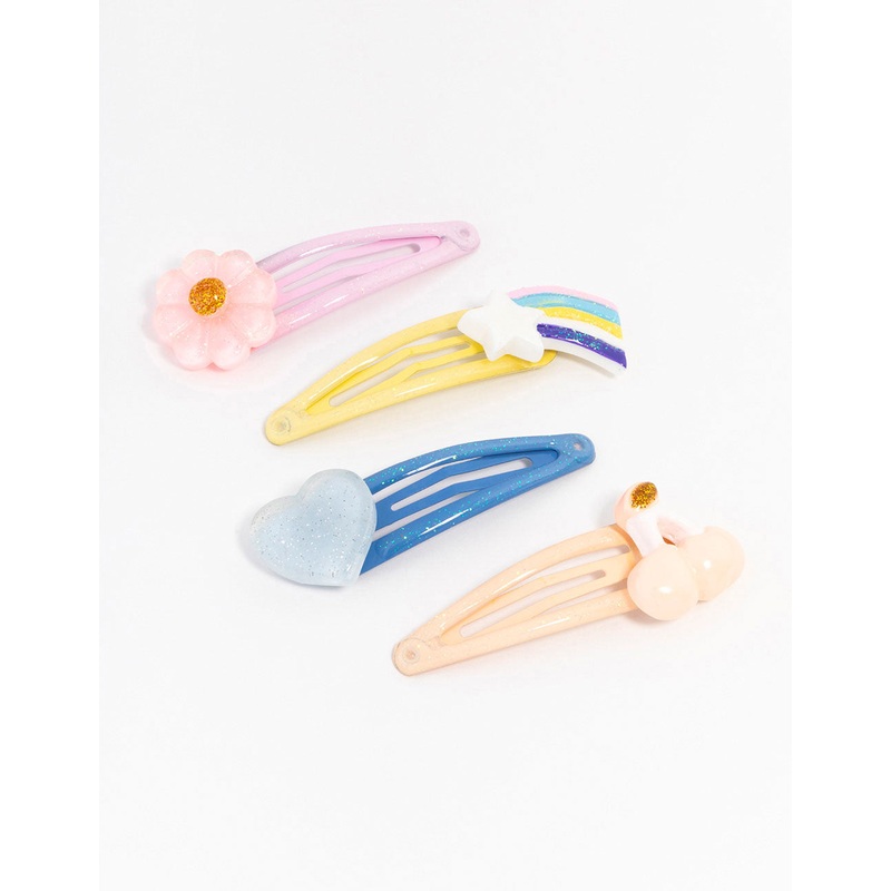 Kids Coloured Mixed Metals Cherry & Star Hair Clips 4-Pack