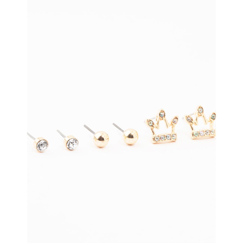 Kids Gold Diamante & Heart Stud Earrings Pack