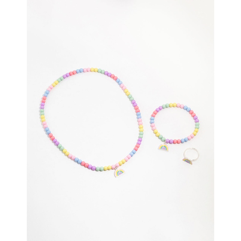 Kids Rainbow Bead Ring, Neck & Bracelet Pack