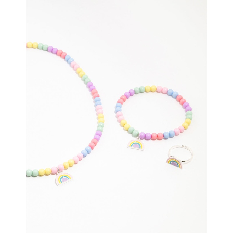 Kids Rainbow Bead Ring, Neck & Bracelet Pack